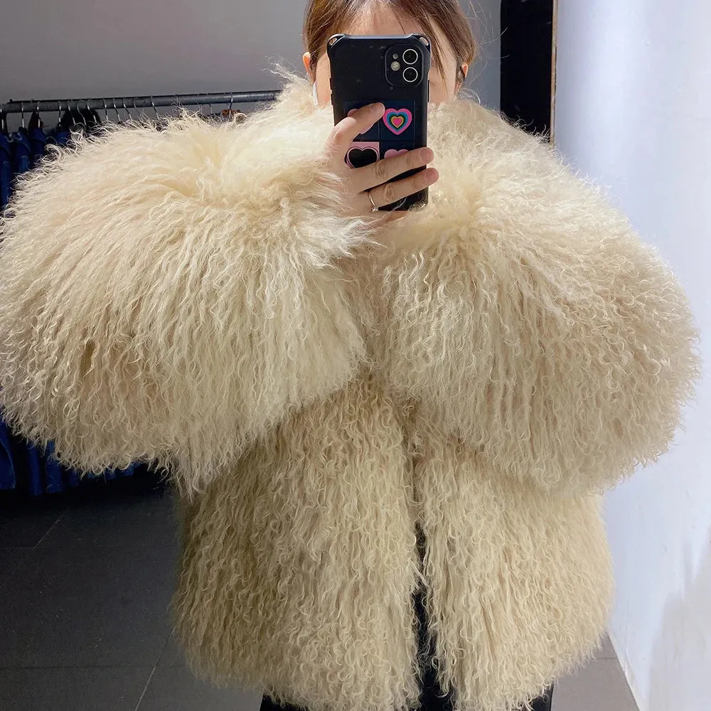 100% Genuine Mongolian Lamb Fur Coat