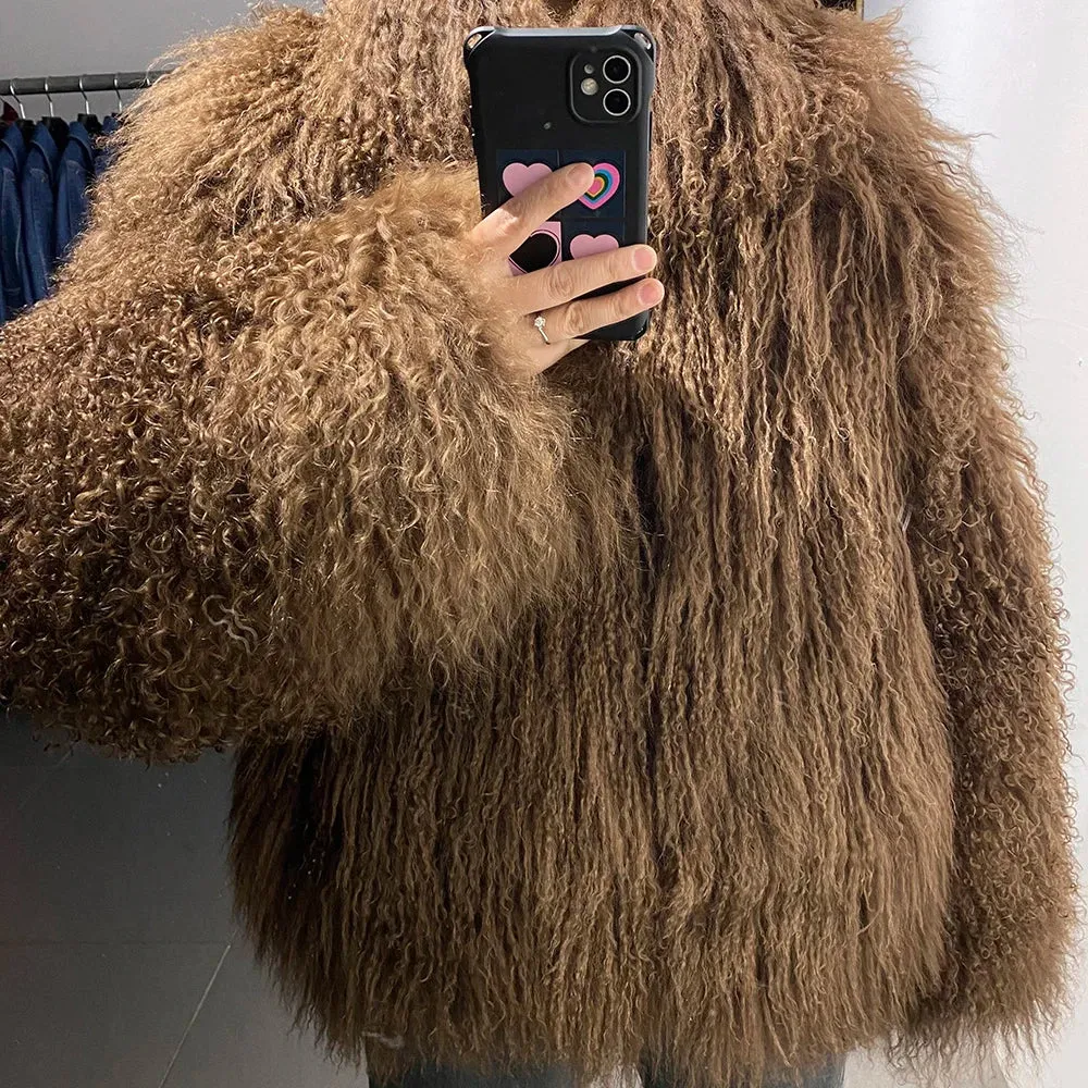 100% Genuine Mongolian Lamb Fur Coat