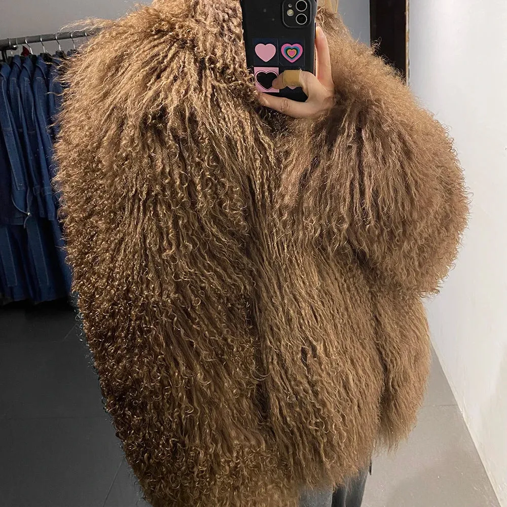 100% Genuine Mongolian Lamb Fur Coat