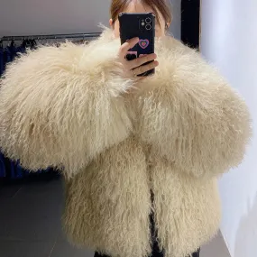 100% Genuine Mongolian Lamb Fur Coat