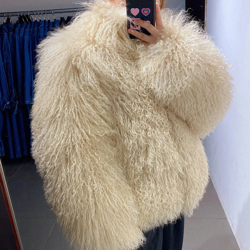 100% Genuine Mongolian Lamb Fur Coat
