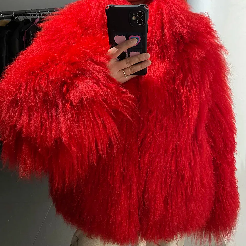 100% Genuine Mongolian Lamb Fur Coat
