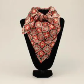 100% Silk Wild Rag Geometric Pattern - Red/Cream