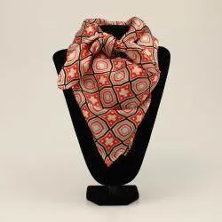 100% Silk Wild Rag Geometric Pattern - Red/Cream