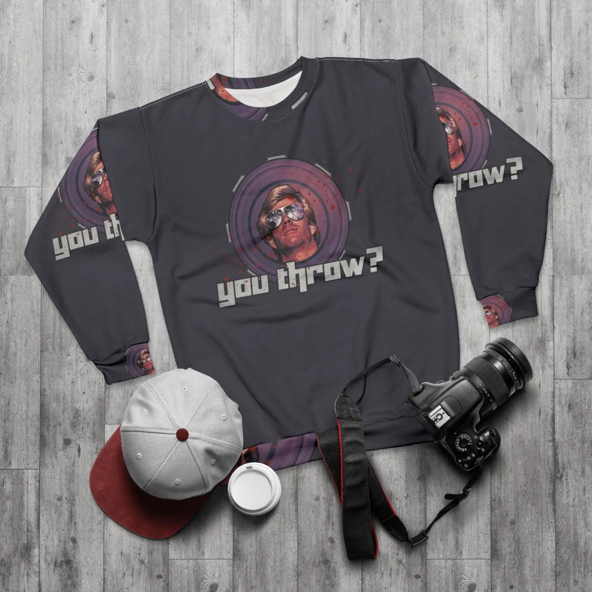 80s "You Throw" Sweatshirt - Frisbee and Action Movie Inspired