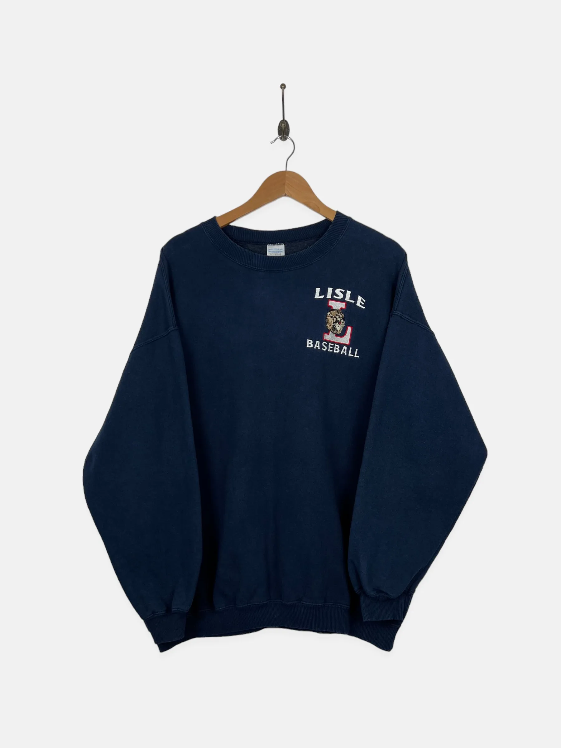 90's Lisle Baseball Embroidered Vintage Sweatshirt Size XL