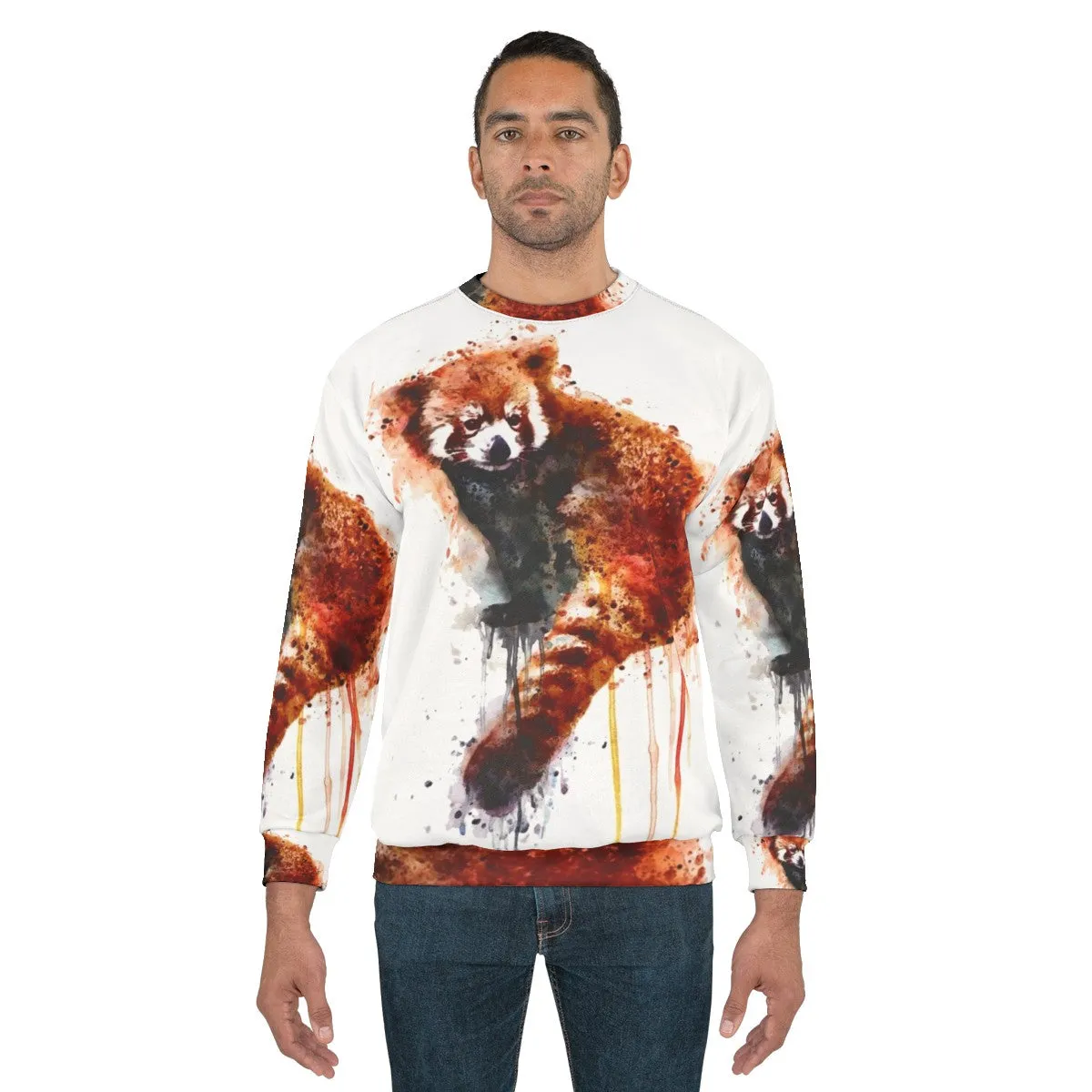 Adorable Red Panda Sweatshirt with Watercolor Animal Art