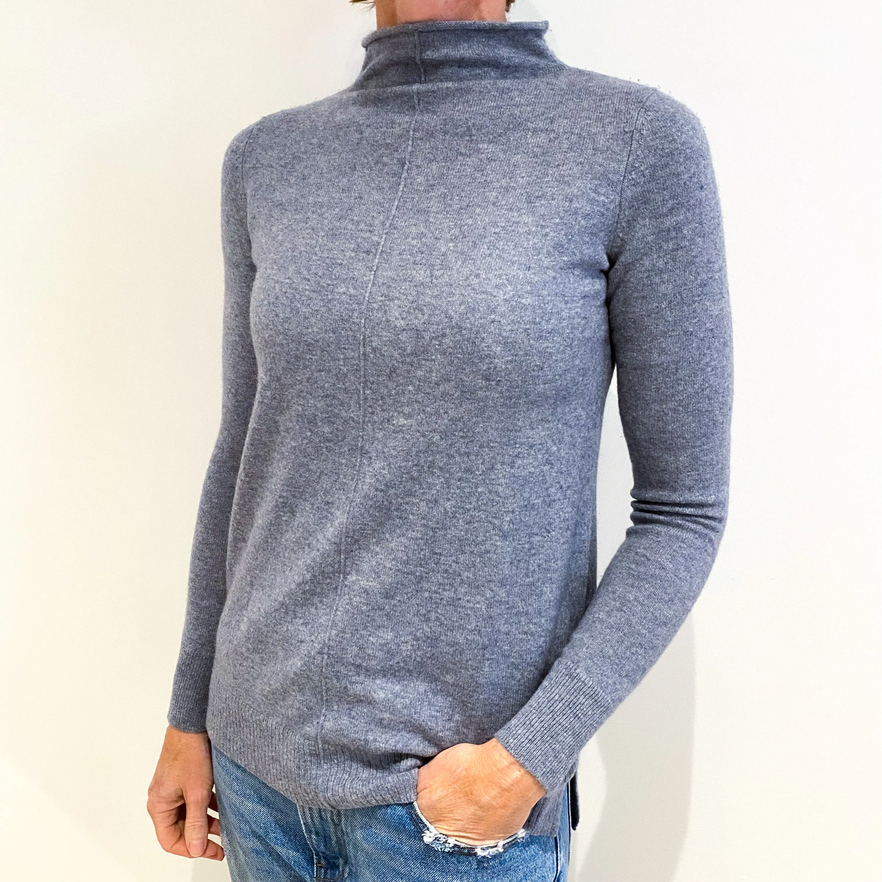 Ash Grey Cashmere Funnel Neck Jumper Small