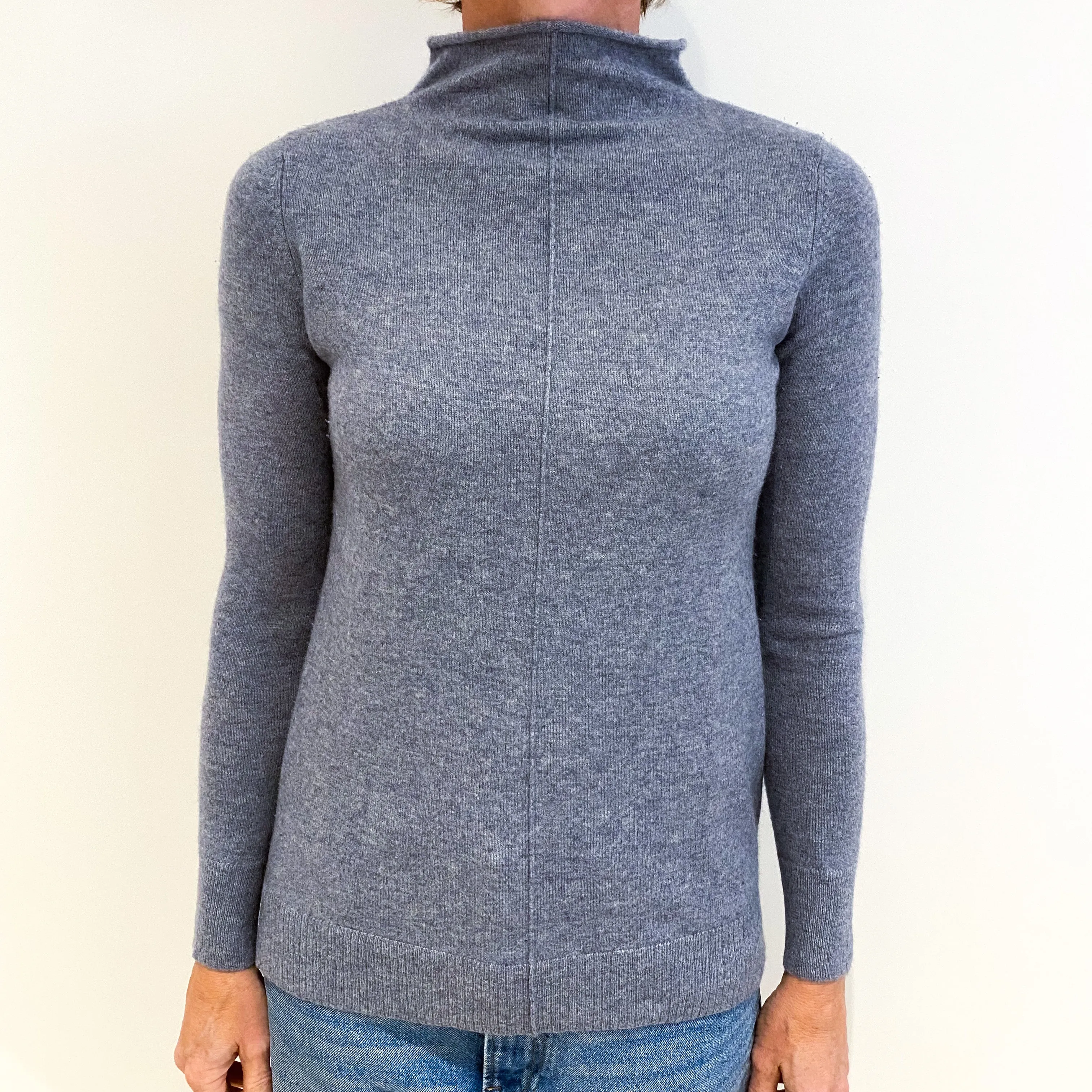 Ash Grey Cashmere Funnel Neck Jumper Small