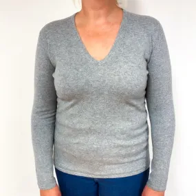 Ash Grey Cashmere V-Neck Jumper Large