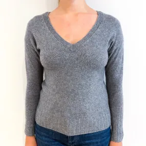Ash Grey Cashmere V-Neck Jumper Small