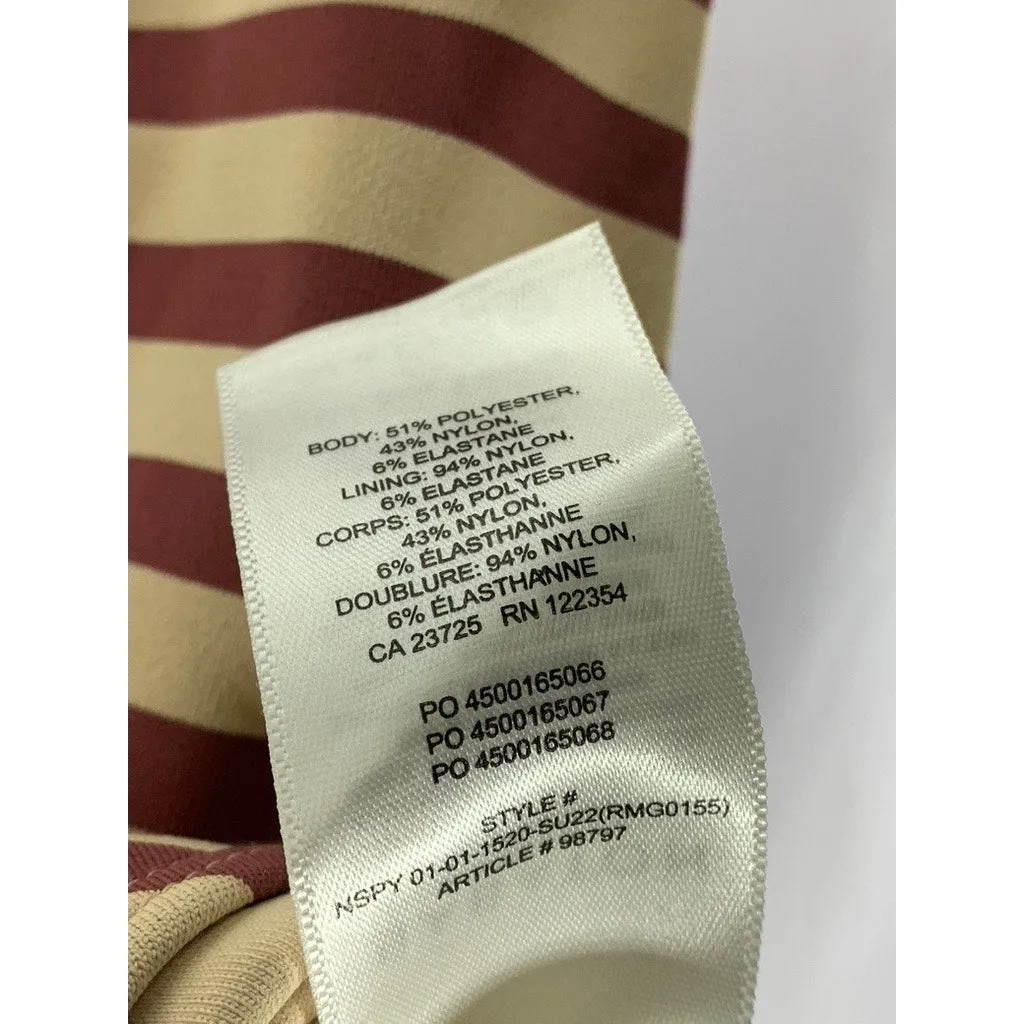 BABATON Women's Tan/Burgundy Striped Double V-Neck Thong Bodysuit SZ M