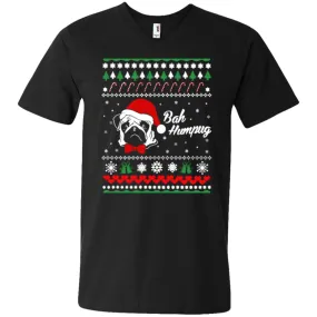 Bah Hum Pug Dog Christmas Men V-Neck T-Shirt