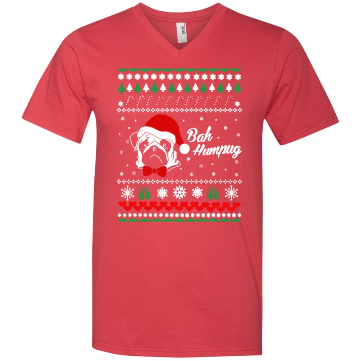 Bah Hum Pug Dog Christmas Men V-Neck T-Shirt