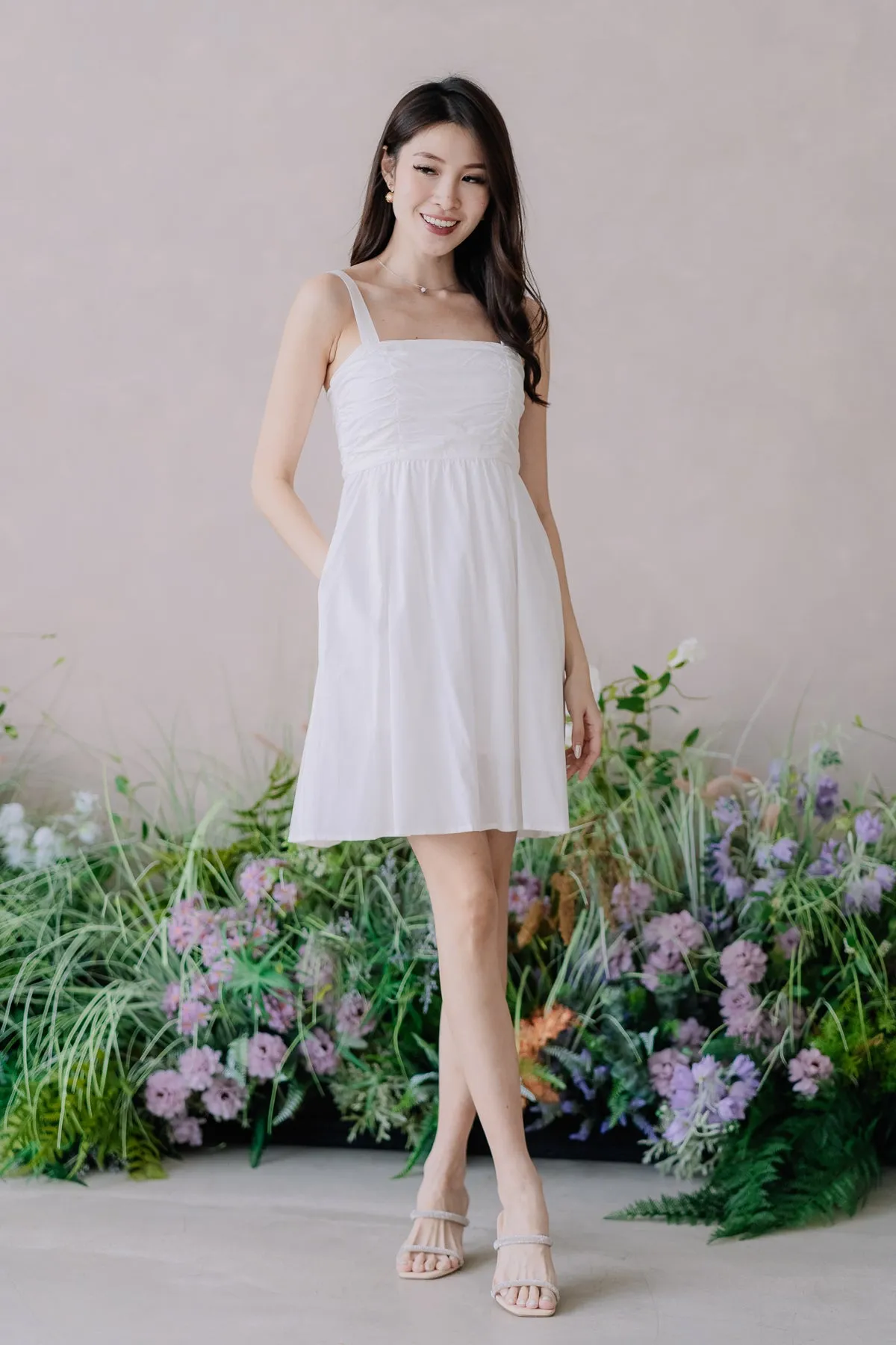 Barbie Babydoll Ruche Dress Romper - White [XS/S/M/L/XL]
