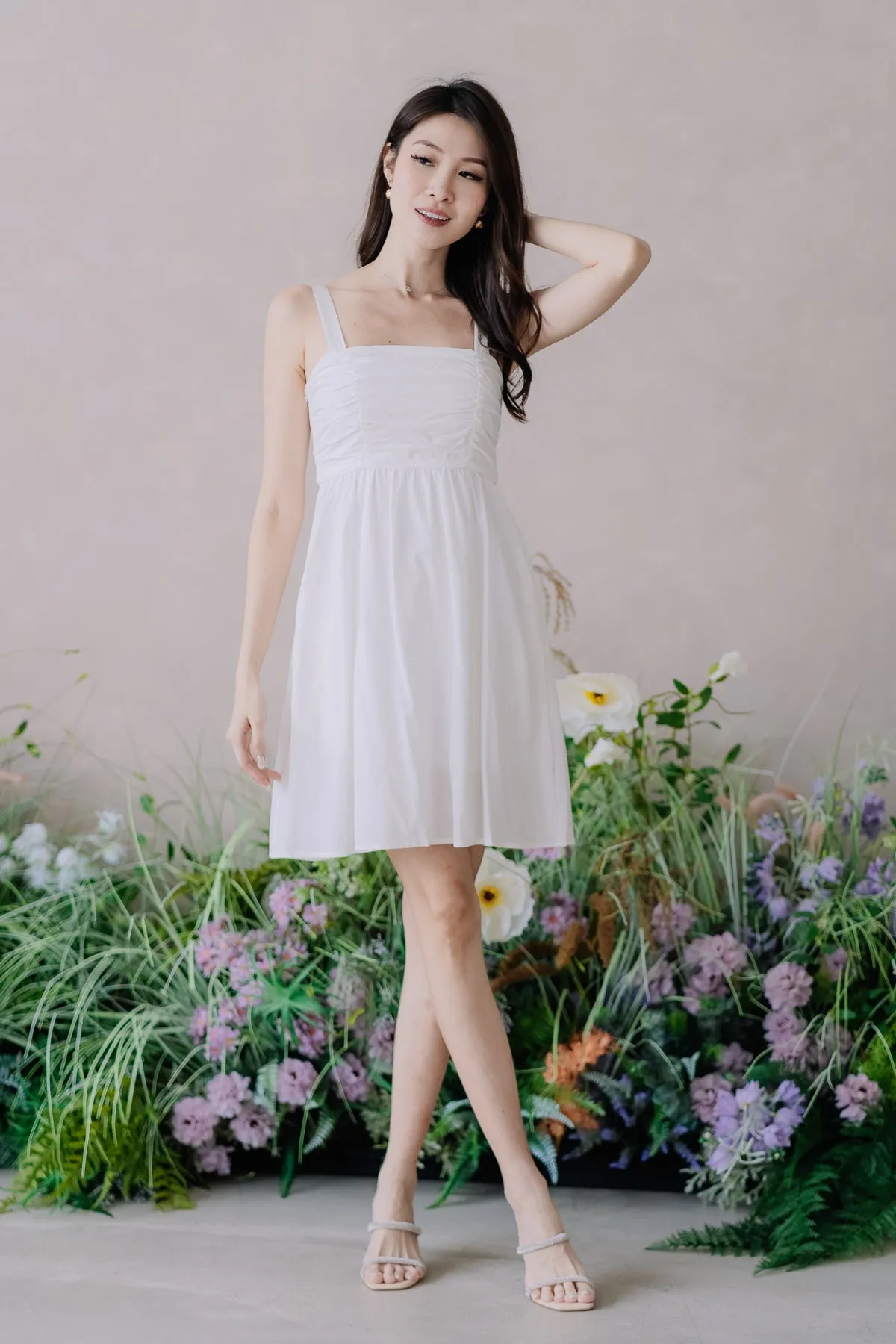 Barbie Babydoll Ruche Dress Romper - White [XS/S/M/L/XL]