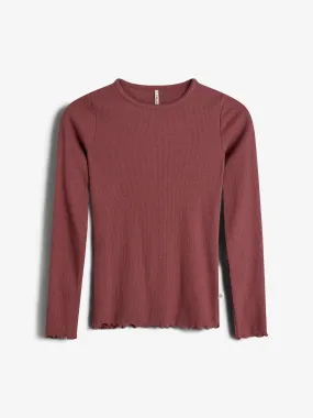 Basic Modal Long Sleeve Rib T-shirt - Kids - Dark Rose
