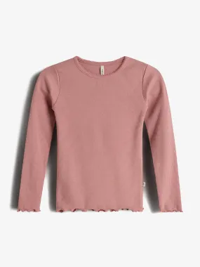 Basic Modal Long Sleeve Rib T-shirt - Kids - Dusty Rose