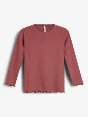 Basic Modal Long Sleeve Rib T-shirt - Little - Dark Rose