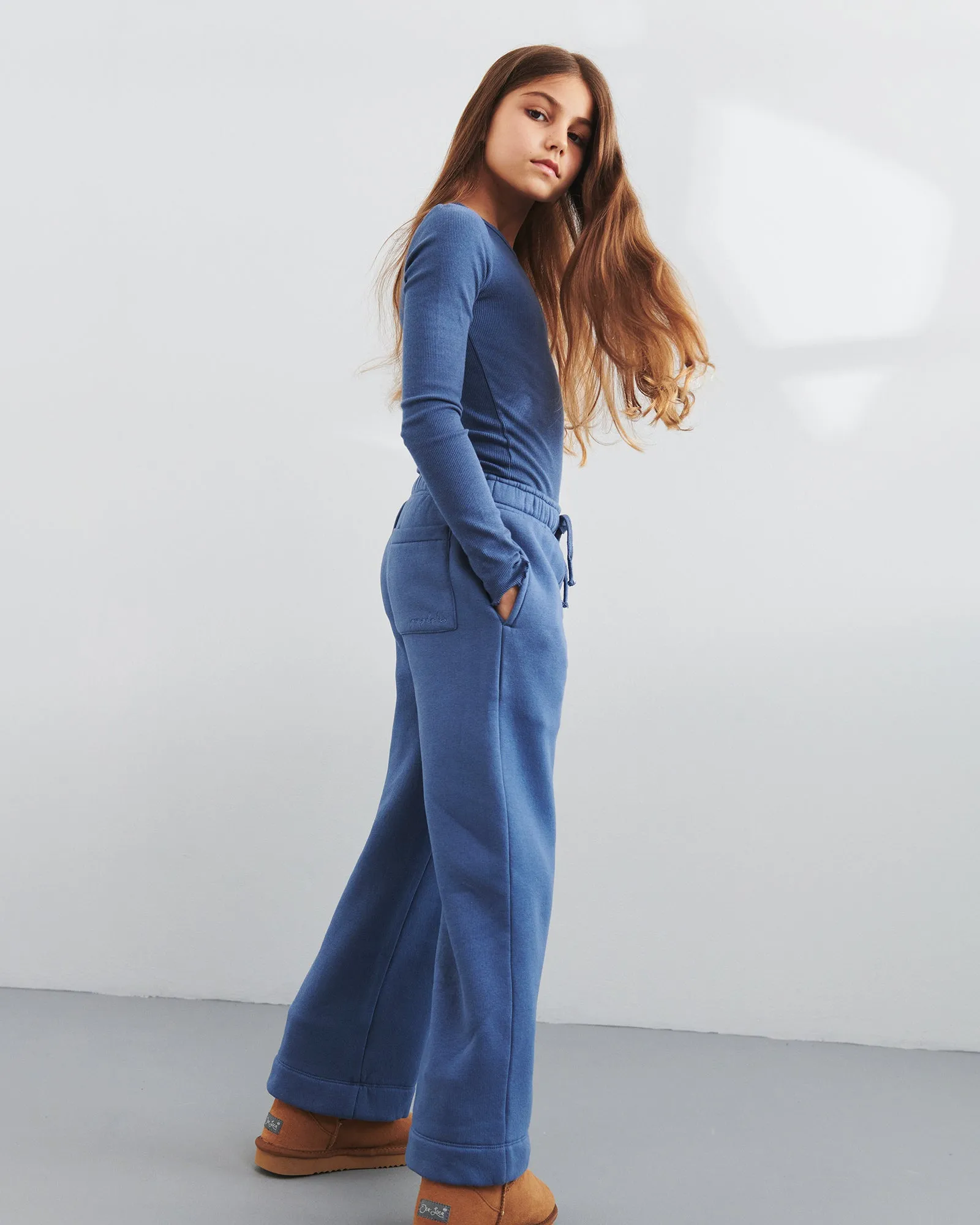 Basic Modal Long Sleeve Rib T-shirt - Tween - Vintage Blue