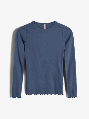 Basic Modal Long Sleeve Rib T-shirt - Tween - Vintage Blue