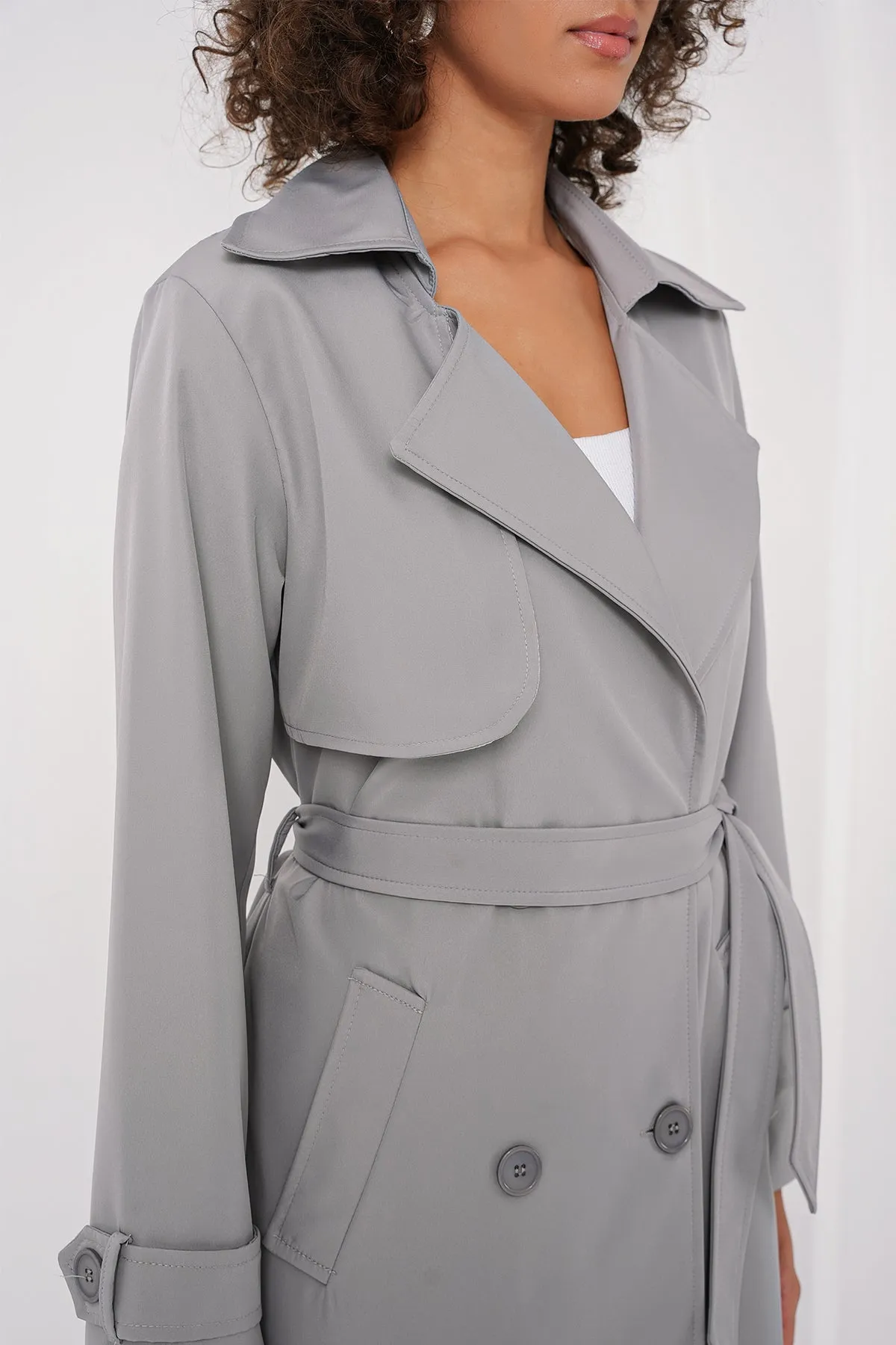 BGD Women Double-Breasted Trench Coat - Gray - Horishni Plavni