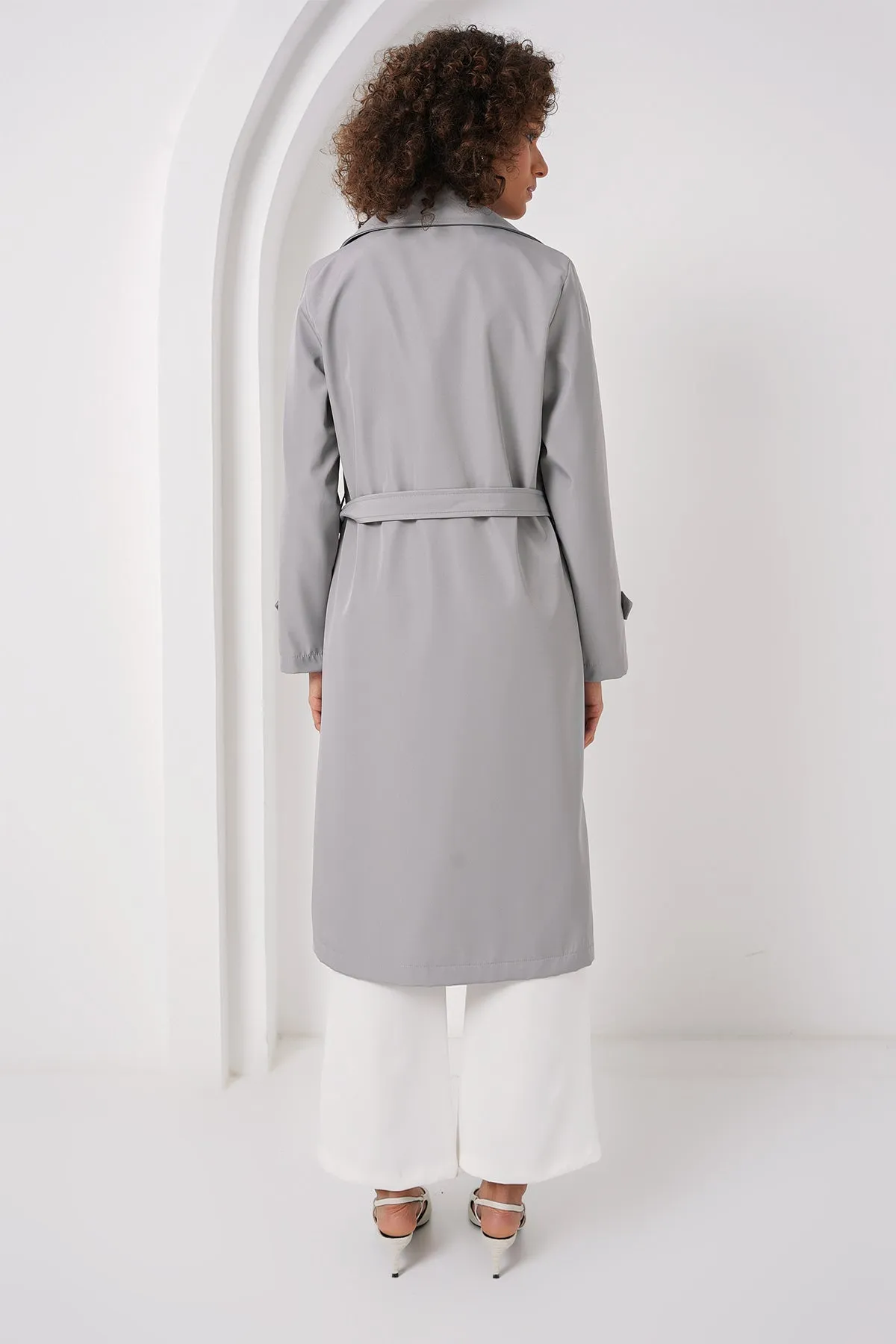 BGD Women Double-Breasted Trench Coat - Gray - Horishni Plavni