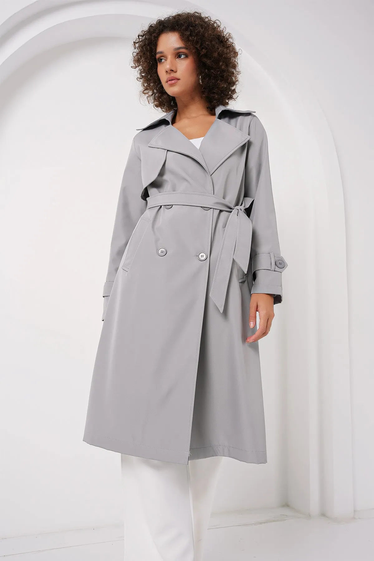 BGD Women Double-Breasted Trench Coat - Gray - Horishni Plavni