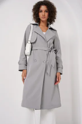 BGD Women Double-Breasted Trench Coat - Gray - Horishni Plavni