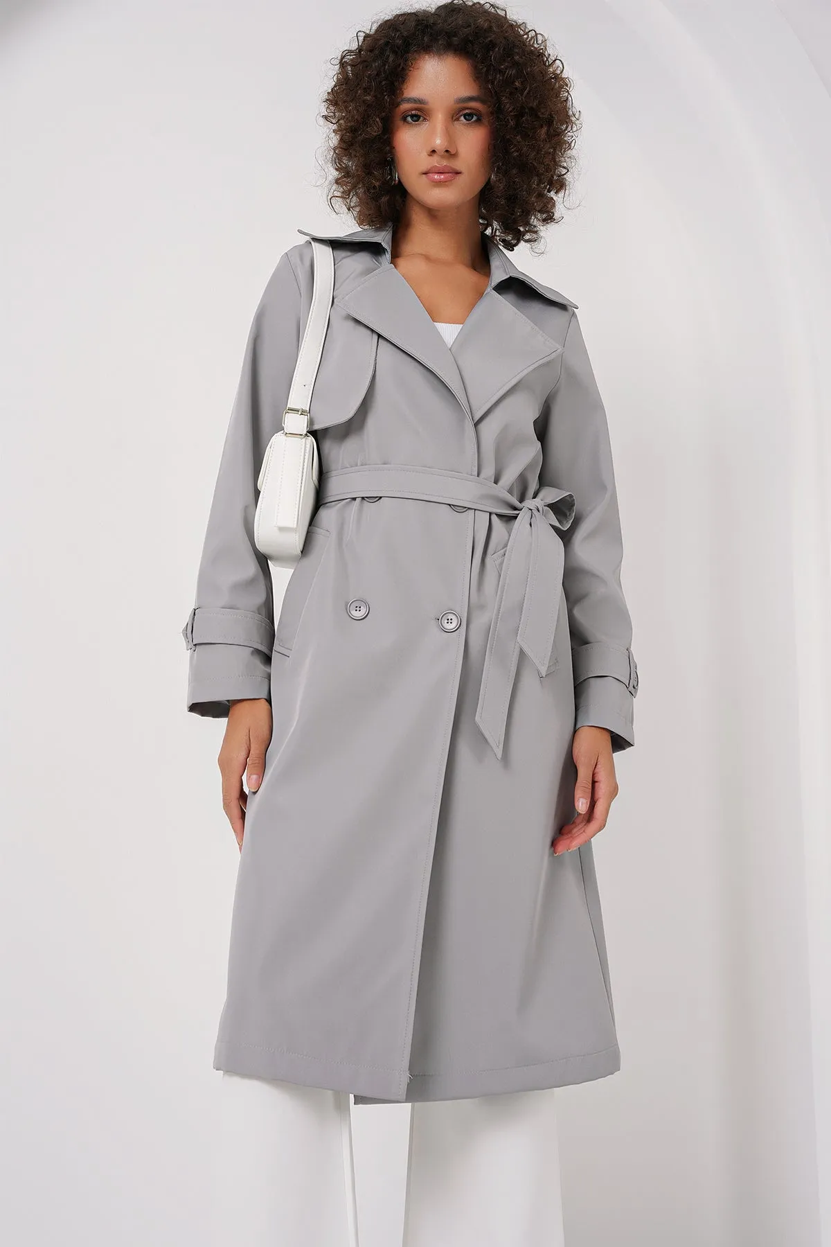 BGD Women Double-Breasted Trench Coat - Gray - Horishni Plavni