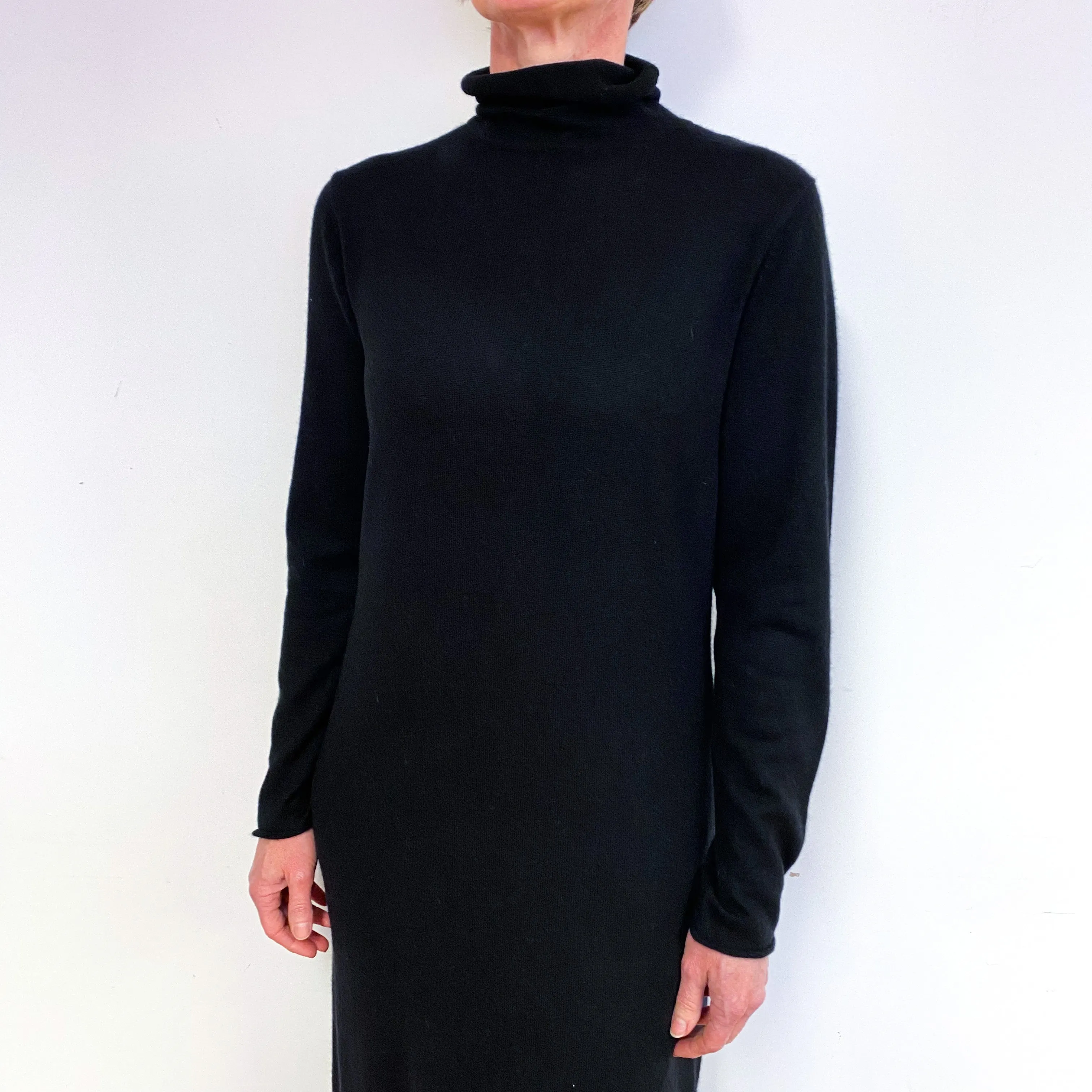 Black Cashmere Long Turtle Neck Dress Medium
