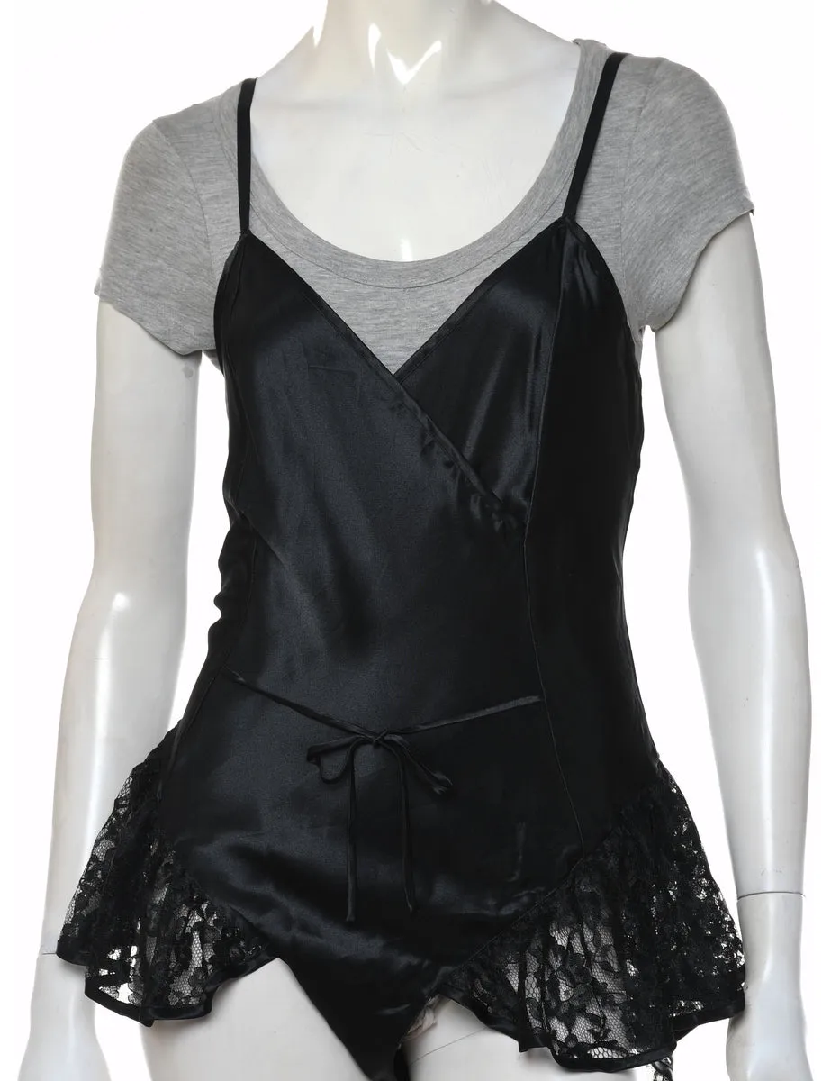 Black Classic Lace Trim Bodysuit - M