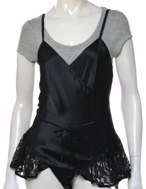 Black Classic Lace Trim Bodysuit - M