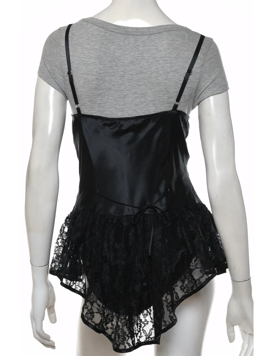Black Classic Lace Trim Bodysuit - M