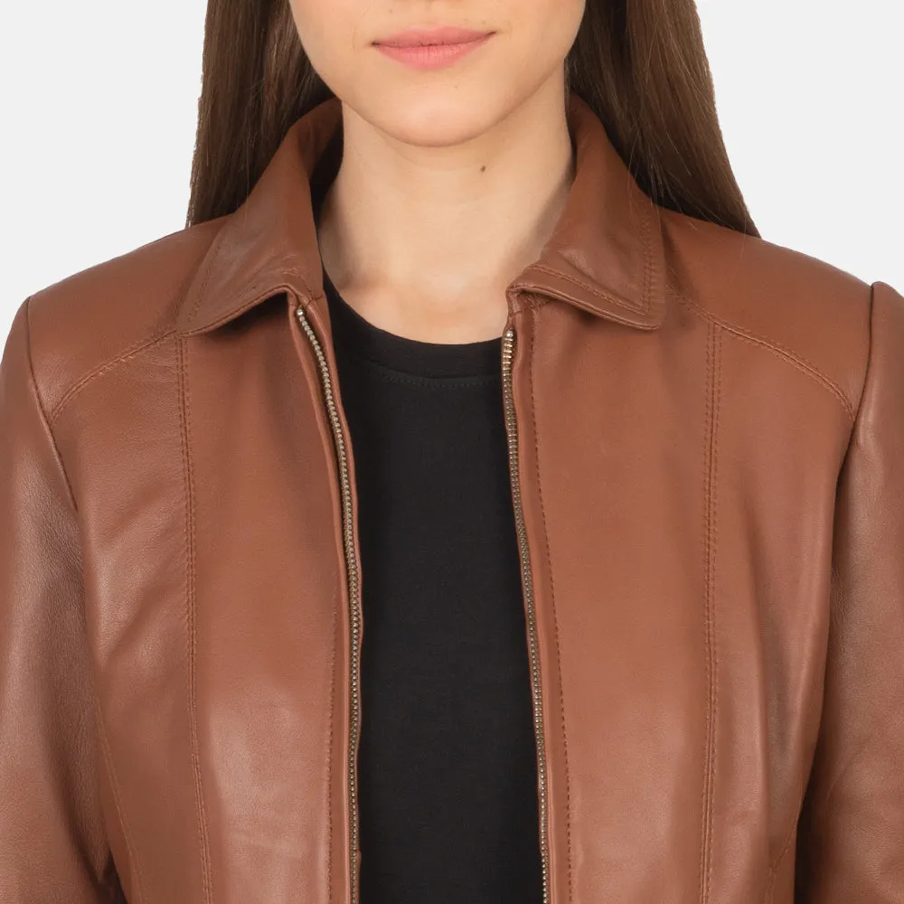 Bliss Brown Leather Bomber Jacket