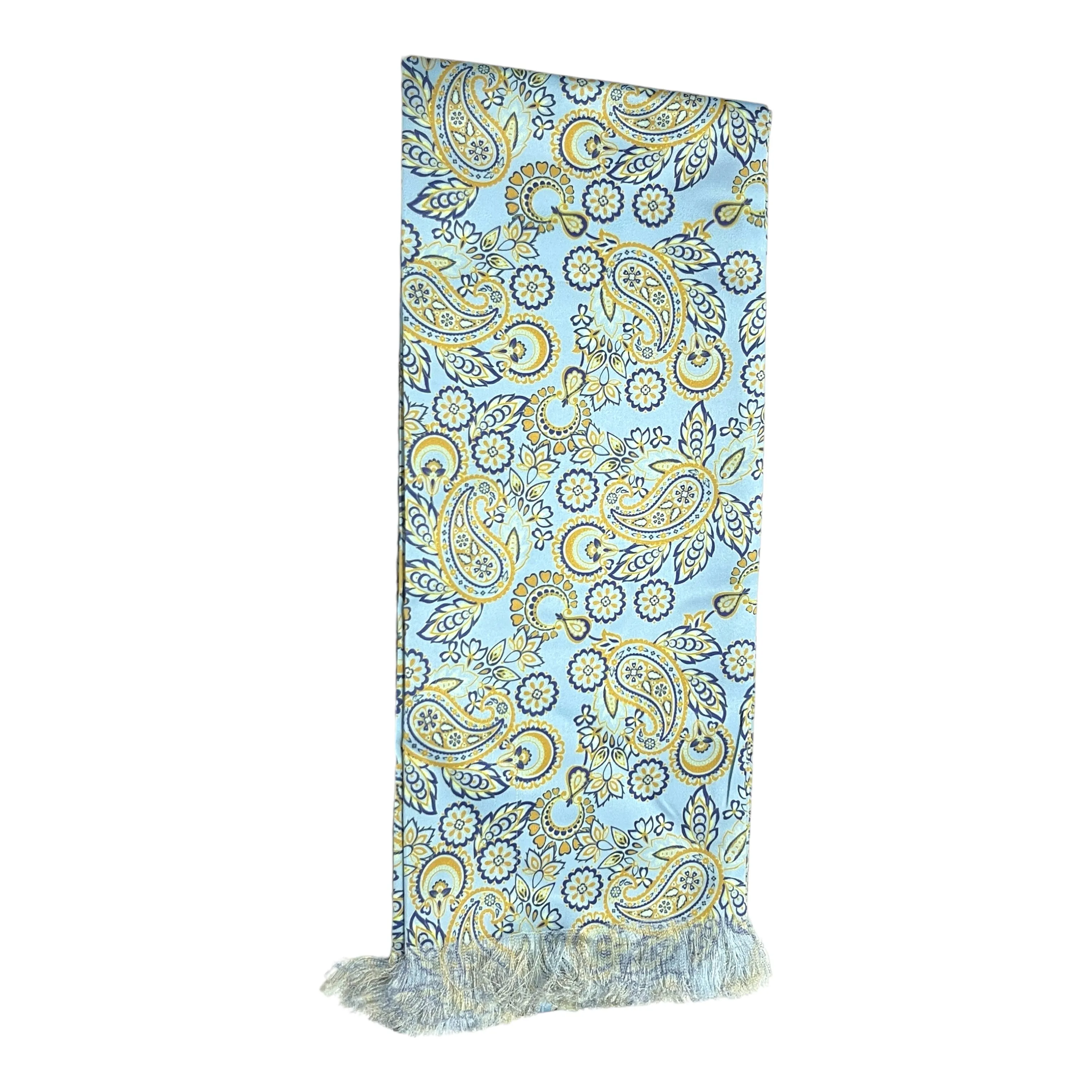 Blue Paisley Printed Scarf With Pocket Square