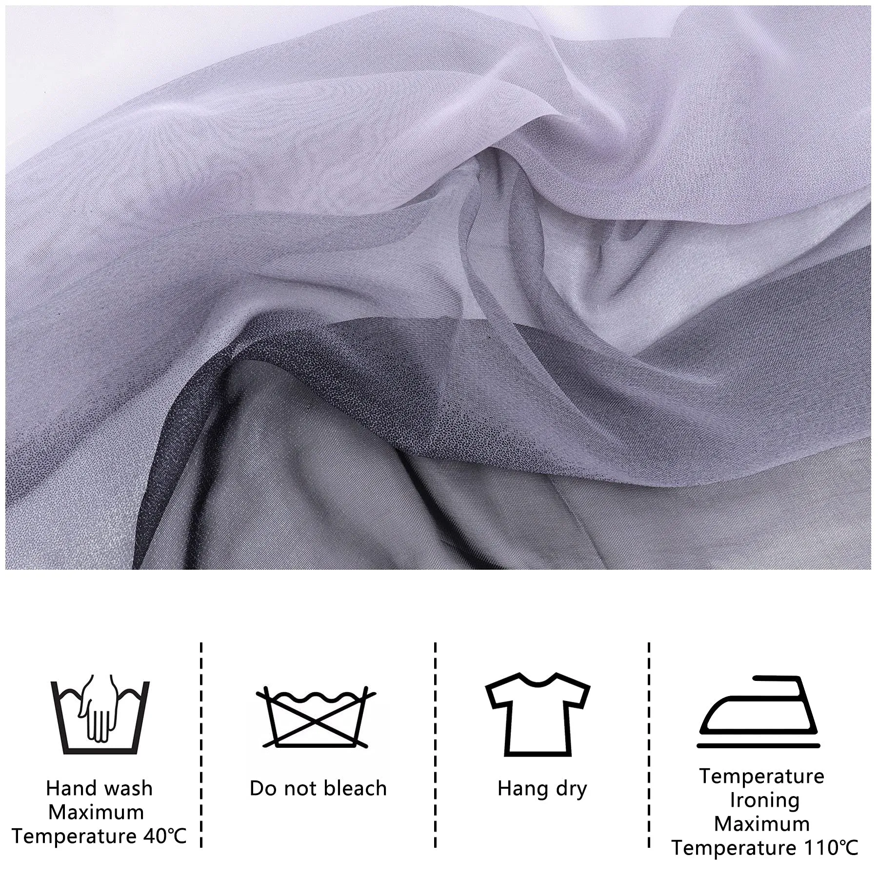 BLURBE Ladies Scarf- Women Silk Chiffon Scarf, Ombre Georgette Elegant Long Lightweight Soft Shawl Wrap Stole Fashion Scarves for Women Best Gift, 160 × 50CM Black
