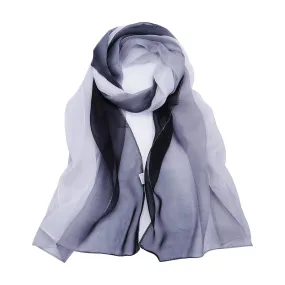 BLURBE Ladies Scarf- Women Silk Chiffon Scarf, Ombre Georgette Elegant Long Lightweight Soft Shawl Wrap Stole Fashion Scarves for Women Best Gift, 160 × 50CM Black
