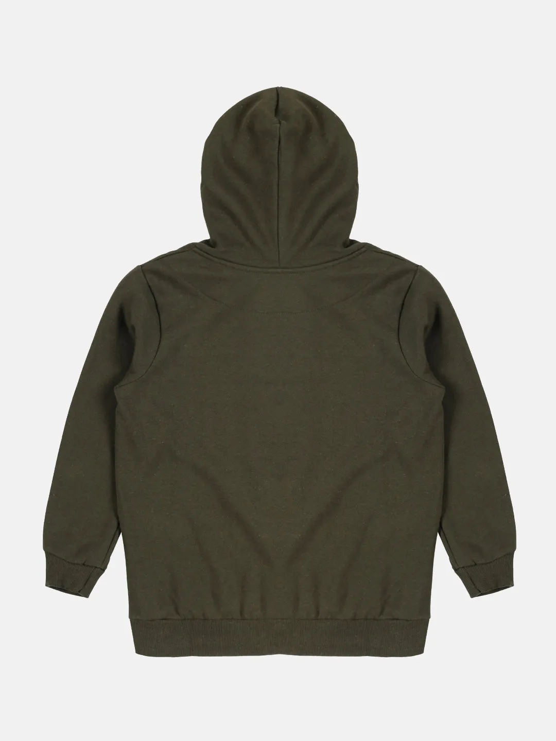 Boys Solid Full Sleeves Zip Front Open Hooded Sweatshirt