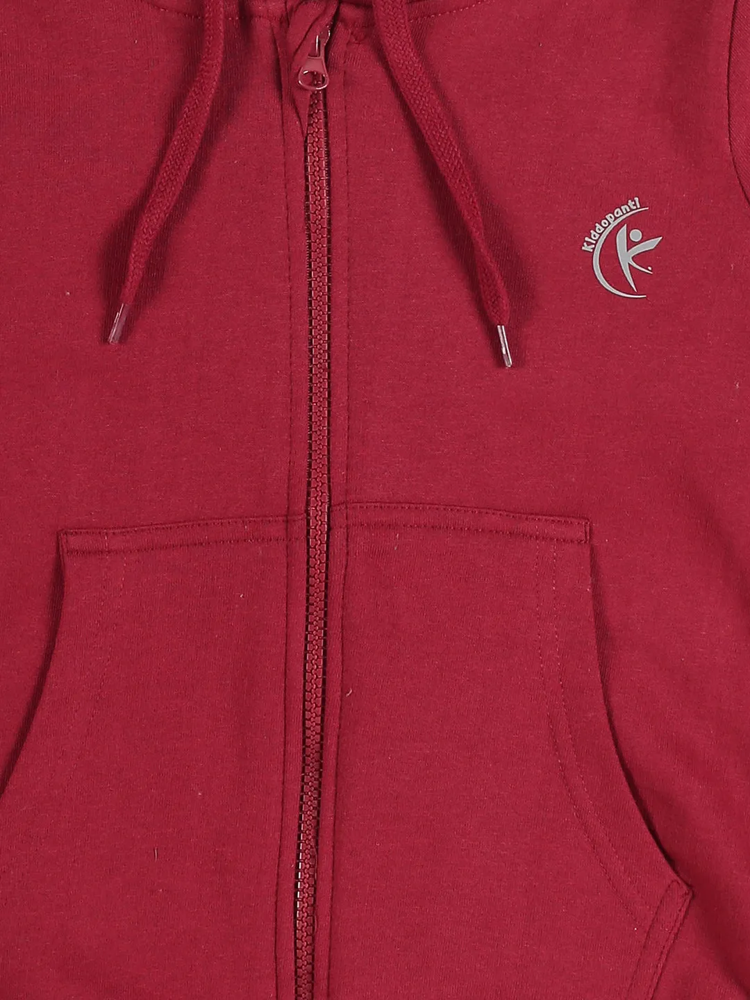Boys Solid Full Sleeves Zip Front Open Hooded Sweatshirt