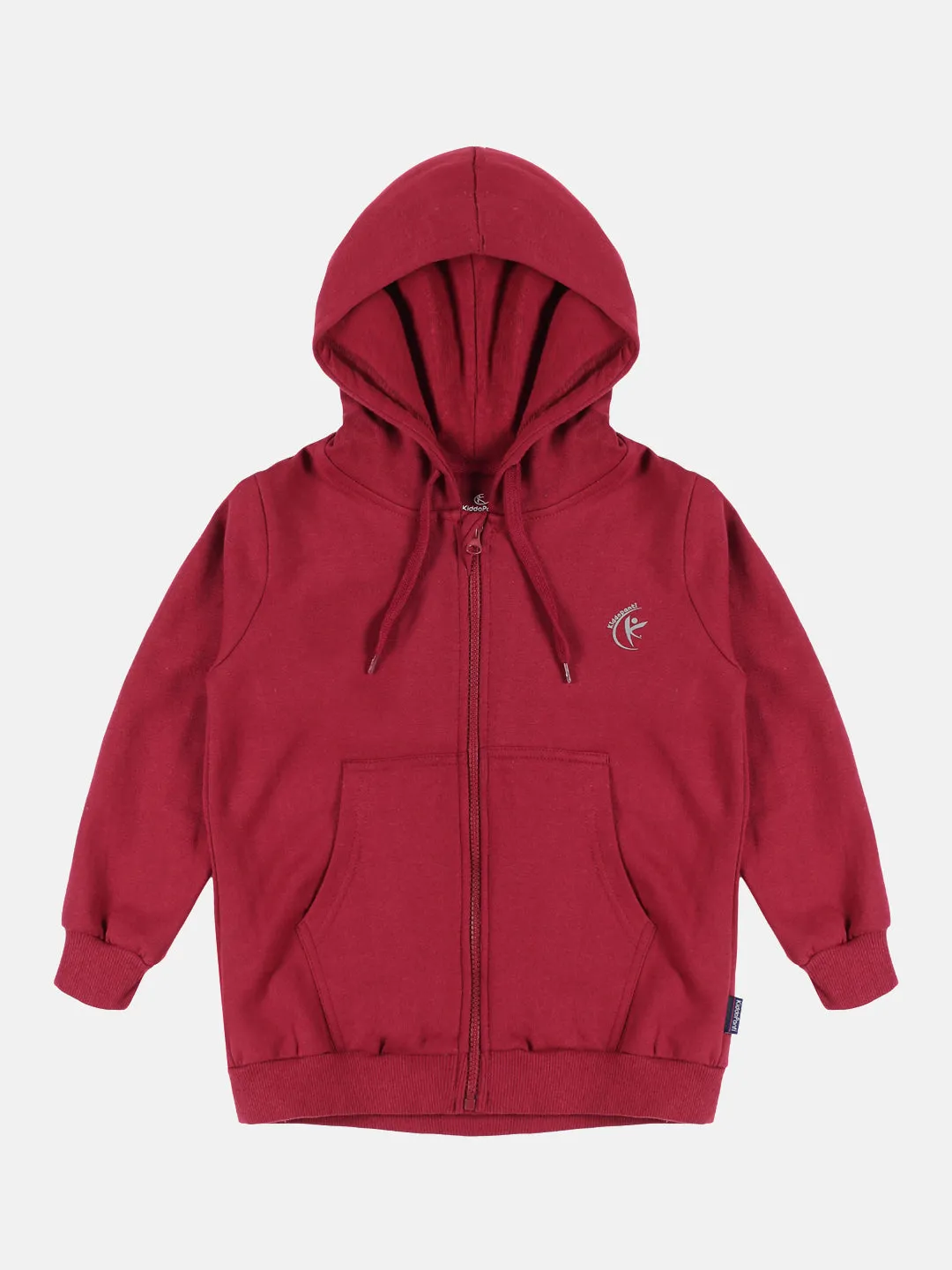 Boys Solid Full Sleeves Zip Front Open Hooded Sweatshirt