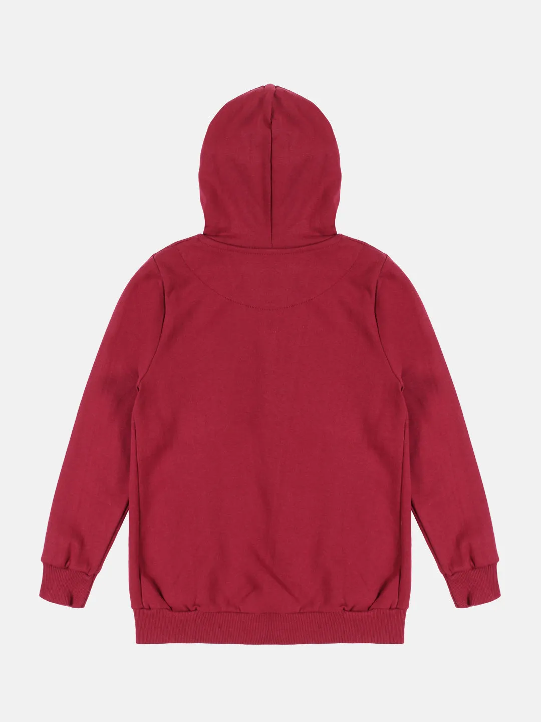 Boys Solid Full Sleeves Zip Front Open Hooded Sweatshirt