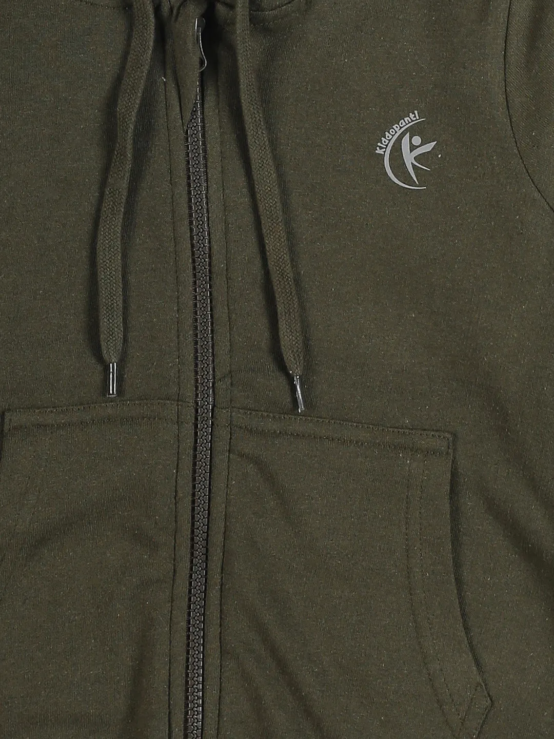 Boys Solid Full Sleeves Zip Front Open Hooded Sweatshirt