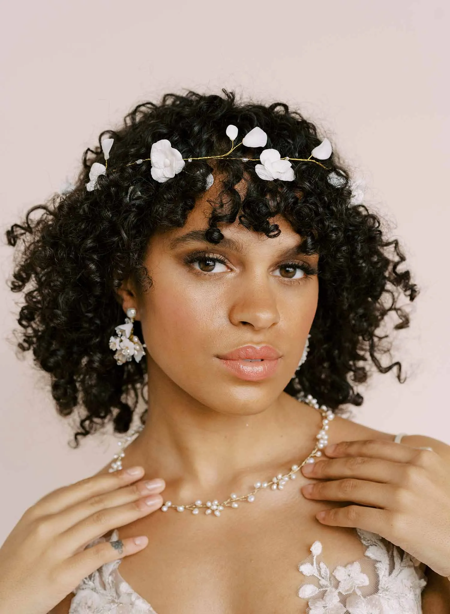 Bridal petal and blossom layering hair vine