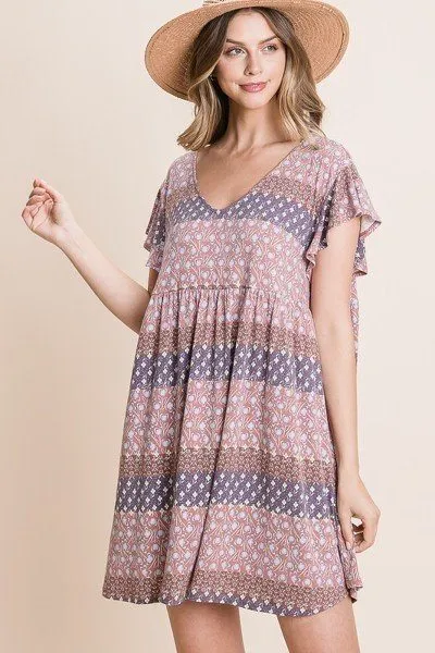 Brown Cute & Flirty Floral Printed Babydoll Mini Dress