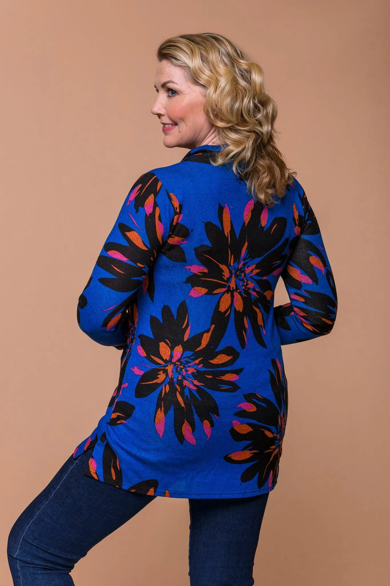 Brushed Split Neck Top- Cobalt