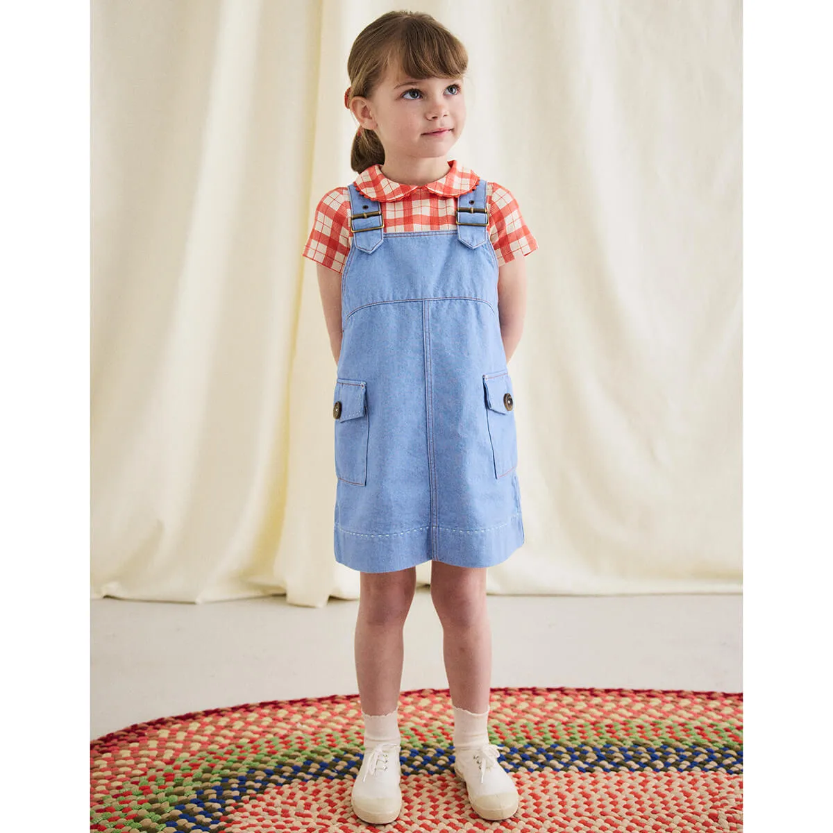Buckle Jumper Dress in Baby Blue by Misha & Puff