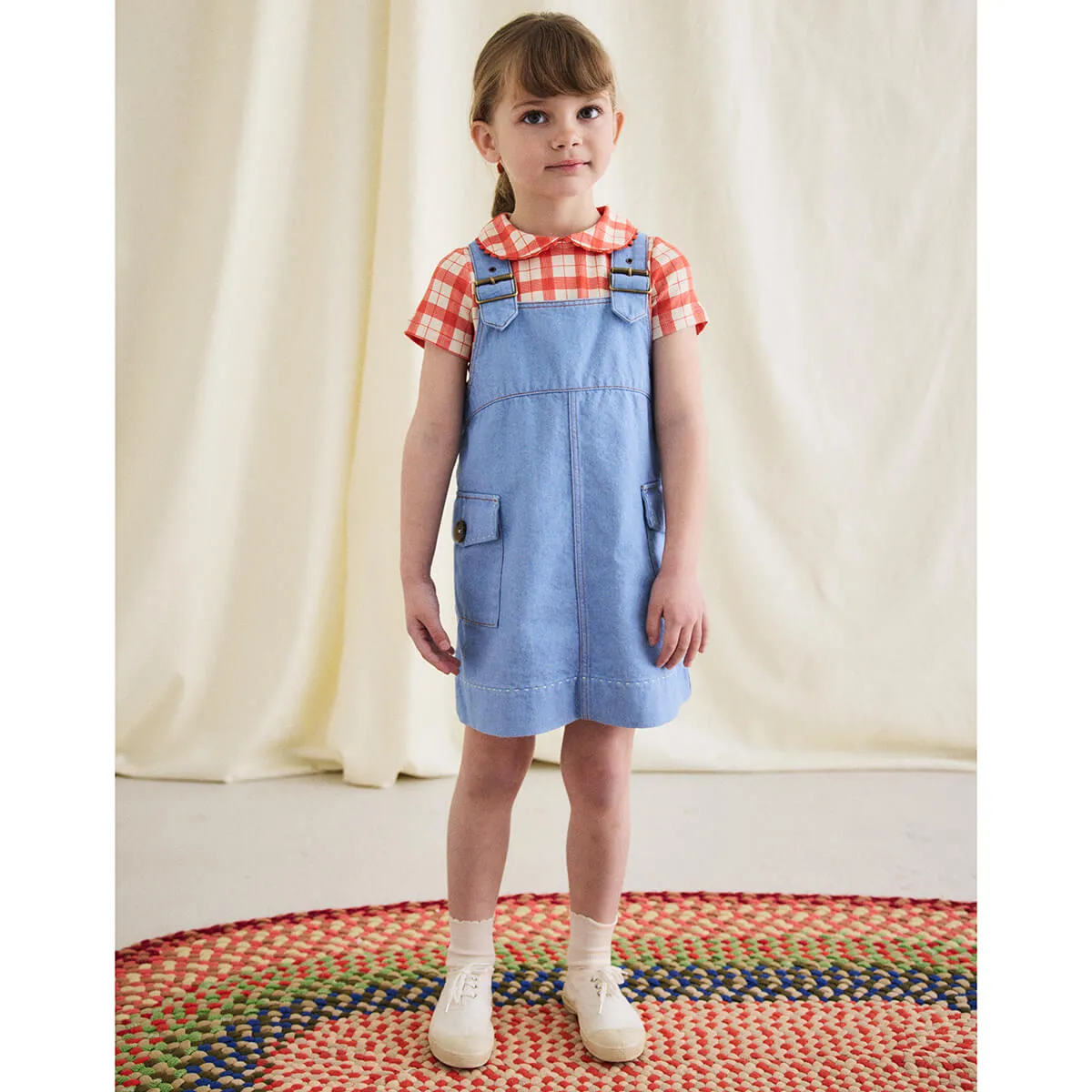 Buckle Jumper Dress in Baby Blue by Misha & Puff