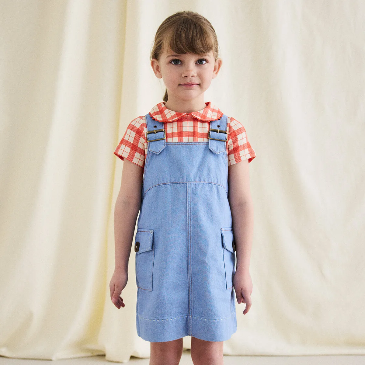 Buckle Jumper Dress in Baby Blue by Misha & Puff