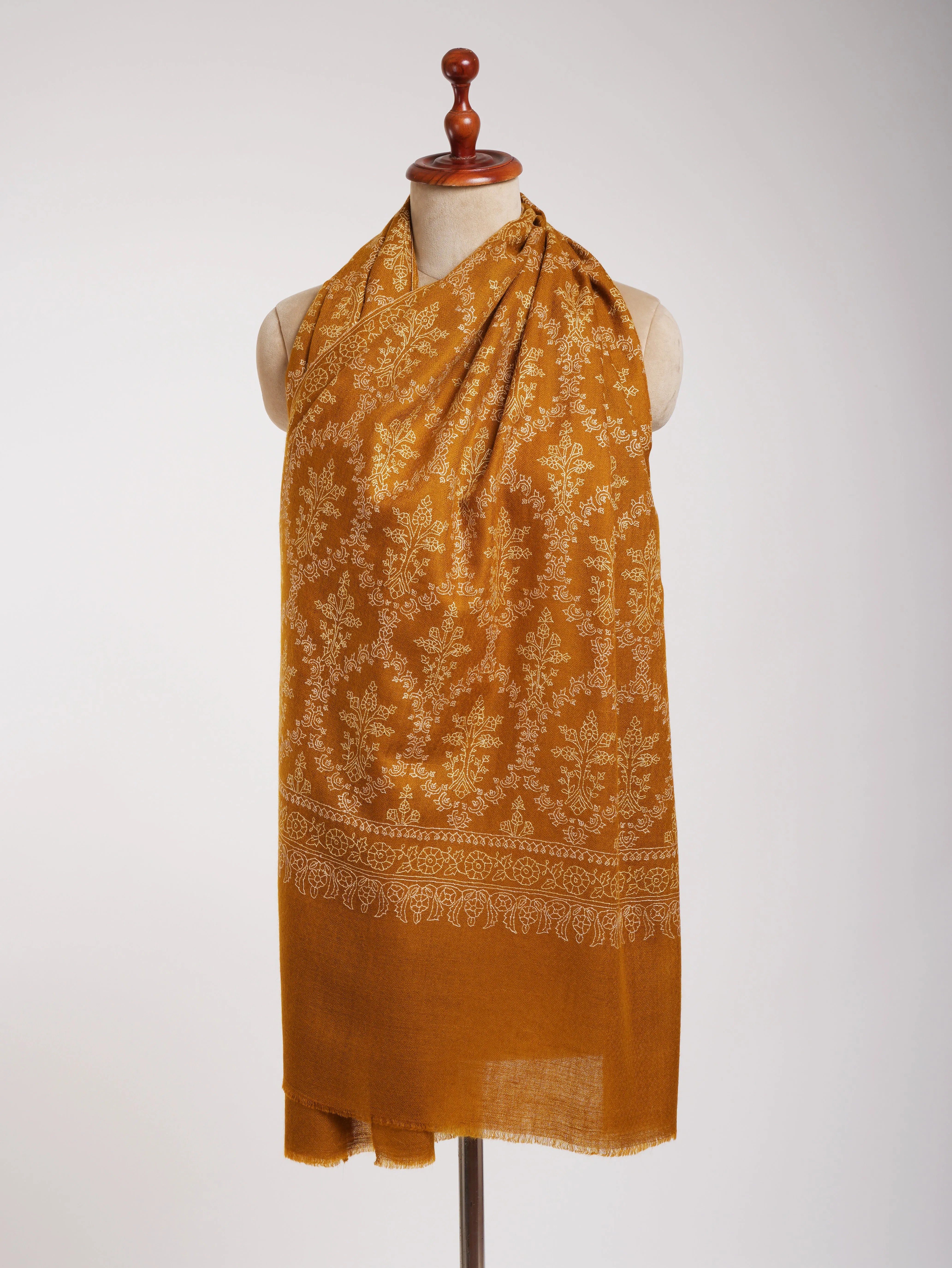 Buckthorn Brown Sozni Embroidered Real Cashmere Wrap